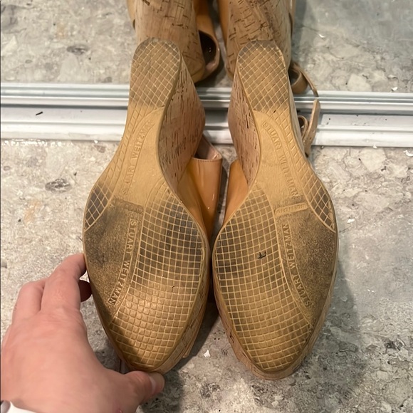 Stuart Weitzman Tan Peep-Toe Wedge Sandals - Picture 4 of 5
